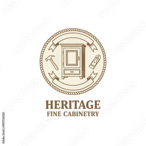 Heritage Fine Cabinetry Woodworking Logo with Tools