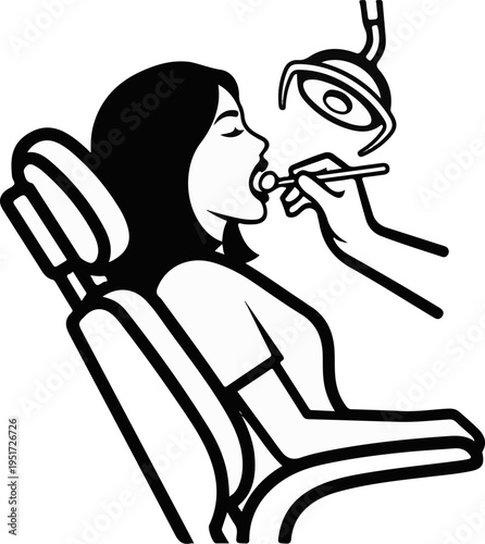 Person in dentist chair receiving oral examination under bright light