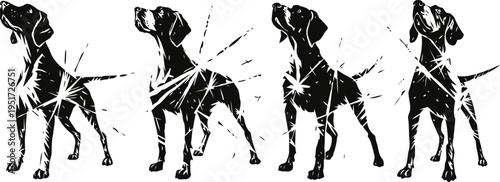 black silhouette of labrador retriever dog various poses set canine pet, domestic animal, loyal companion, standing and attentive