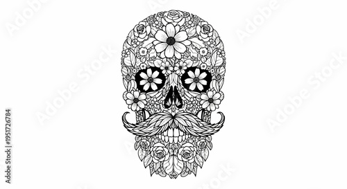 Ornate skull illustration composed entirely of detailed floral and leaf elements