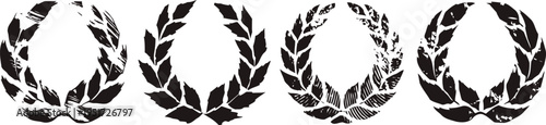 set of four black laurel wreath silhouettes with different leaf patterns and arrangements