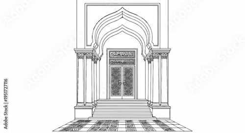 Ornate double doors with decorative panels and Arabic calligraphy