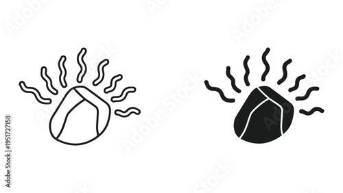 Hot Stone Icon: Line Art and Silhouette, Symbolizing Heat and Relaxation