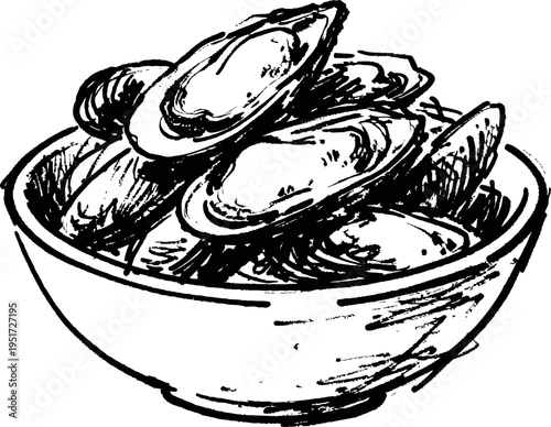 Bowl of mussels seafood shellfish delicacy healthy natural marine food fresh ocean cuisine