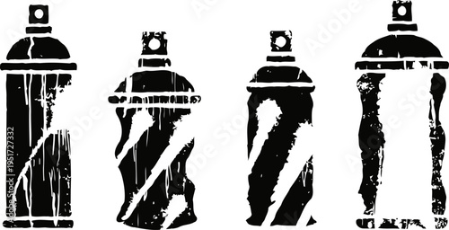 grunge spray paint cans silhouettes set urban graffiti painting tools collection with worn texture street art design elements