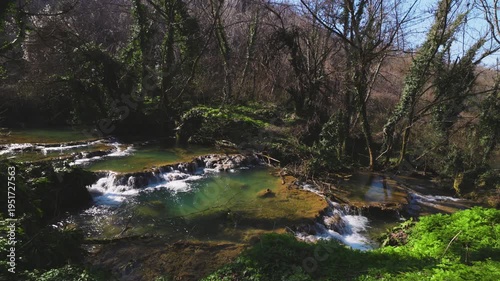 4k with the Krushuna waterfall in Bulgaria during March on a sunny day