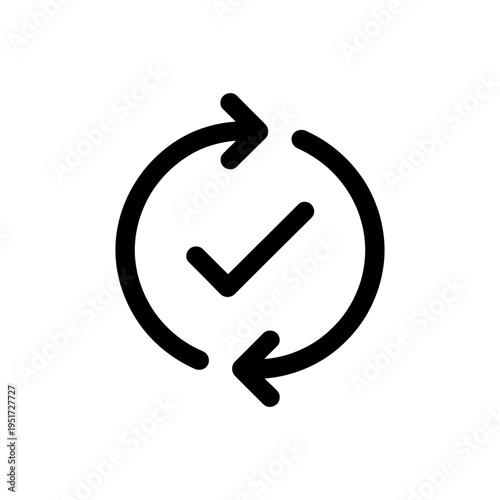 A simple black icon of a circular arrow with a checkmark