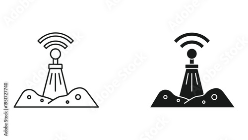 Wireless Signal Tower Icon - Line and Silhouette, Broadcast, Connectivity, Communication, Technology