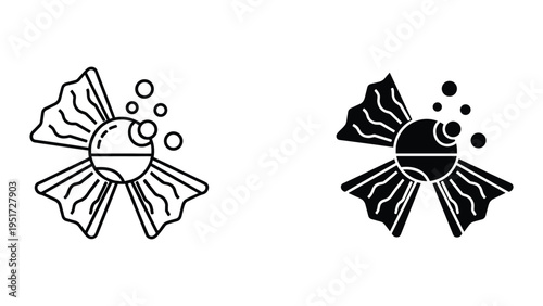 Stylized Fish Icon with Bubbles in Line Art and Silhouette Styles