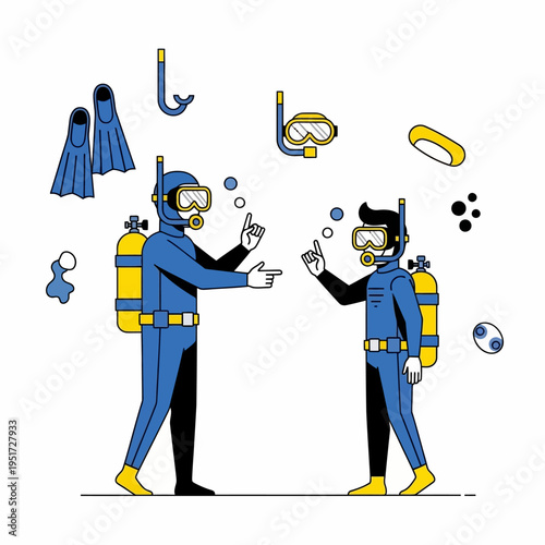 Scuba Divers Instructing, Underwater Gear, Snorkeling Equipment, Ocean Adventure