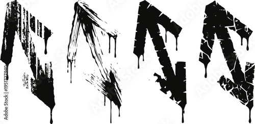 Dripping grunge paint strokes in black abstract urban artistic brush marks with distressed texture