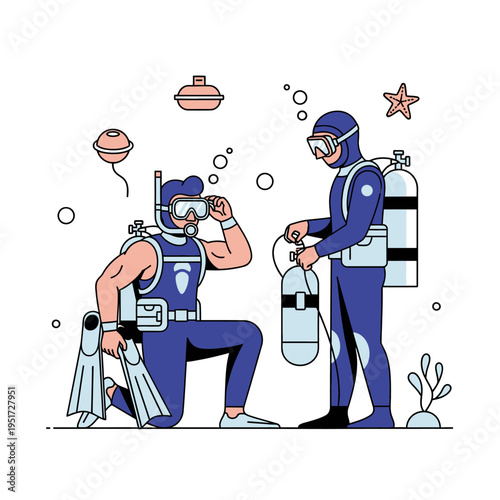 Scuba Divers Preparing for Underwater Exploration, Ocean Adventure