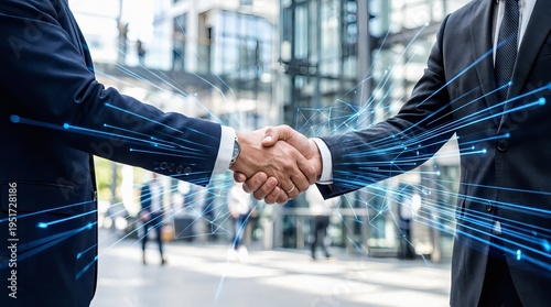 Digital Business Handshake in Modern City Environment