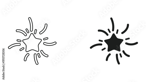 Two cartoon star burst icons, one black silhouette, one outline, on white background