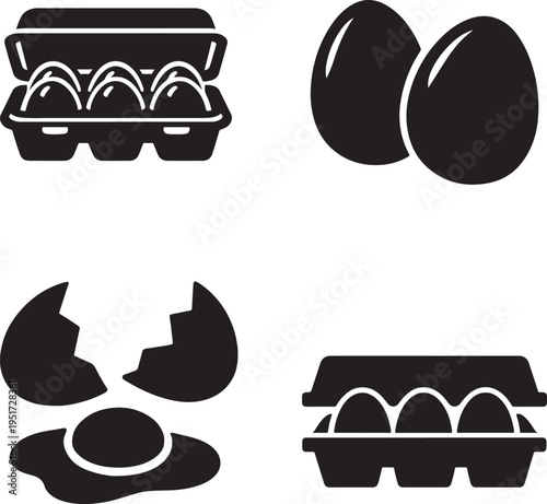  Egg and fried egg with carton bold icons representing fresh ingredients and meals