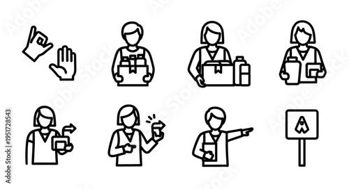 Line Art Icons Depicting Various Actions and Professions.