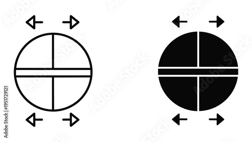 Circle divided into four quadrants with horizontal and vertical lines, plus horizontal arrows indicating expansion or direction