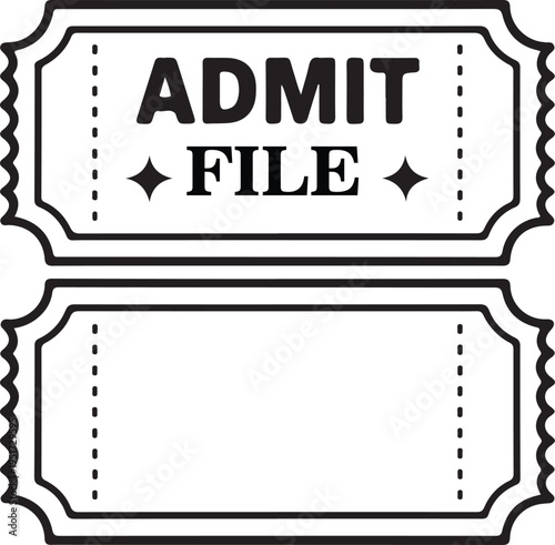 Vintage black and white admission ticket vector, admit file label template, retro coupon stub frame for event entry