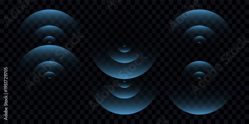 Sound wave. Signal concentric circle. Round light effect. Wifi range. Radio station signal. Water ripple with circle waves. A place or a painful point. Radar screen. Vector effect.