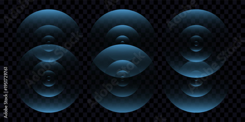 Sound wave. Signal concentric circle. Round light effect. Wifi range. Radio station signal. Water ripple with circle waves. A place or a painful point. Radar screen. Vector effect.