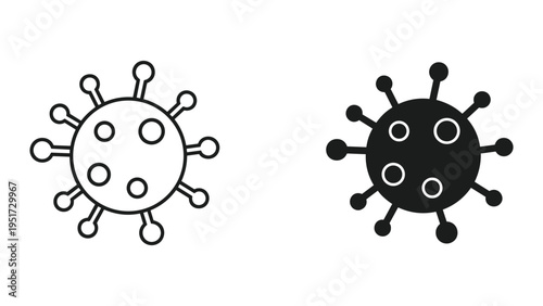 Virus Icon Set: Outline and Solid Black Vector Graphics for Medical Concepts
