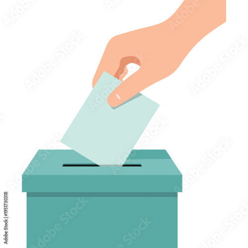 A hand putting a ballot into a green voting box