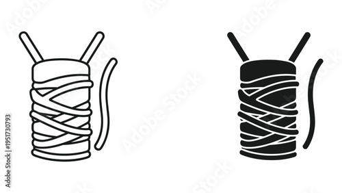 Vector Icon: Spool of Thread with Tail, Outline and Filled Versions