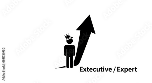 Executive expert with crown and upward arrow symbolizing success.