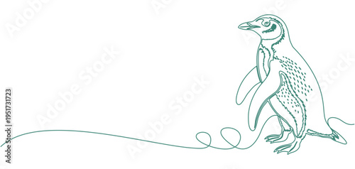 Vector illustration of a penguin in line art style for penguin day