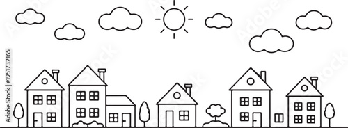 neighborhood community housing row houses architecture outline vector