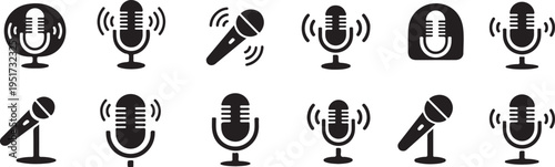 microphone icons collection for broadcasting and recording