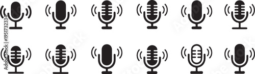 microphone icon set black and white vector designs