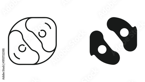 Yin Yang Symbol Line Art and Solid Icon Set - Balance and Harmony Concepts