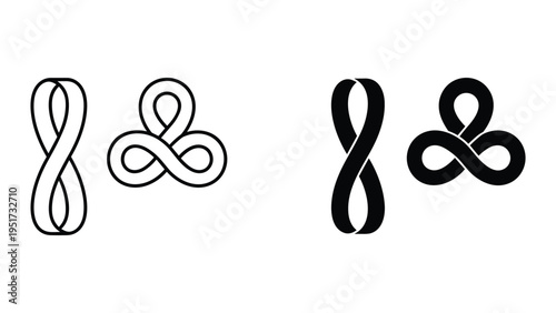 Two infinity symbols, outline and filled, in black and white vector graphics. Concept of eternity, connection.