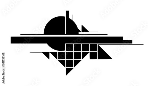 A modern abstract geometric vector graphic design with black shapes