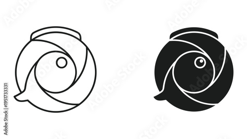Abstract Fish Eye Icon - Line Art and Silhouette