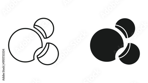 Chemical molecule icon: outline and filled versions for scientific, chemistry, and research concepts