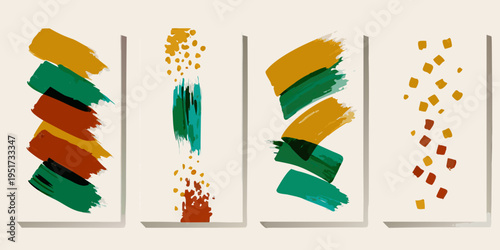 Abstract art featuring four panels with bold brushstroke patterns