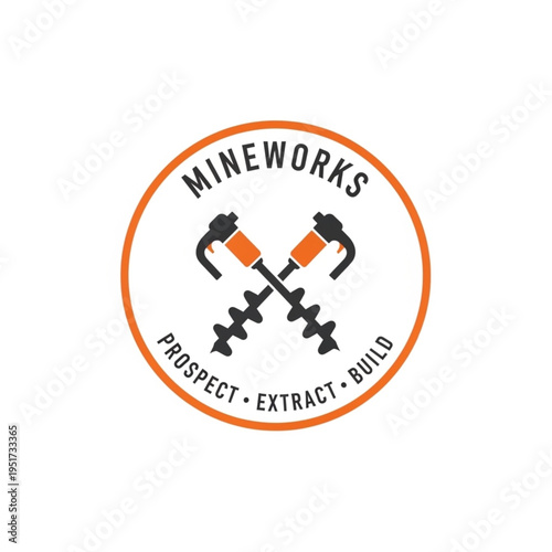 Mineworks Logo Featuring Crossed Mining Drills and Industry-Related Text.