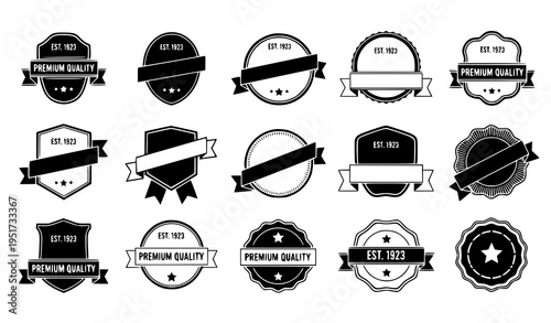 A set of premium quality vector graphic labels and badges with ribbons