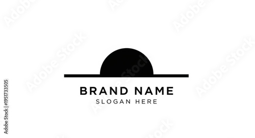 Minimalist black sun logo on white background with text.