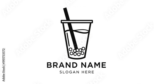Minimalist Bubble Tea Logo Design With Brand Name Placeholder.