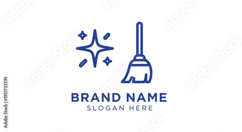 Minimalist Cleaning Service Logo with Broom and Sparkling Star Design.
