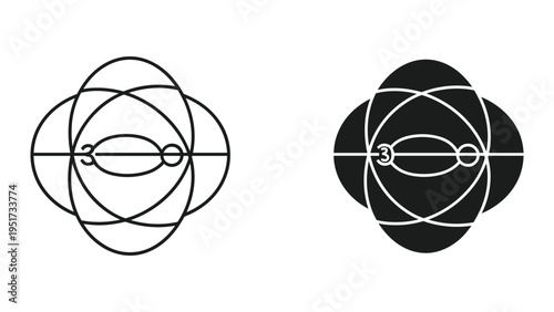 Abstract Geometric Design with Symmetrical Intersecting Ellipses and Circles in Outline and Solid Form