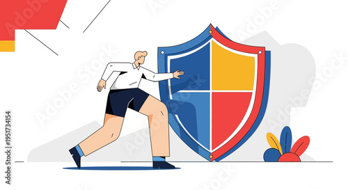 Modern Business Professional Implementing Robust Cybersecurity Shield for Data Privacy and Enterprise Risk Mitigation