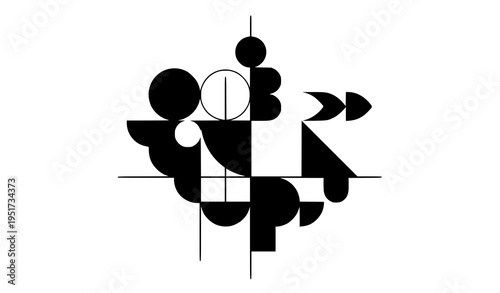 A modern abstract geometric vector graphic design with black shapes