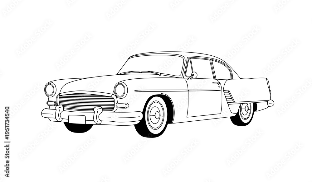 Fototapeta premium A black and white vector illustration of a classic car