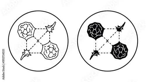 Abstract Biological Cells Diagram, Outline and Silhouette Microscopic Structures, Vector Art