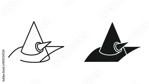 Witch Hat Icon: Silhouette and Outline Vector Graphics for Halloween and Fantasy