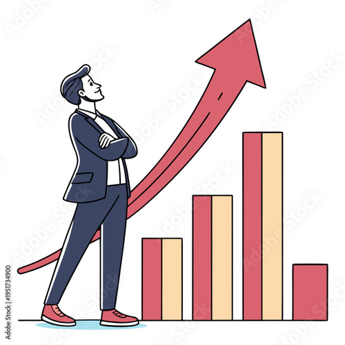 Man in Suit Looking at Red Growth Chart business arrow